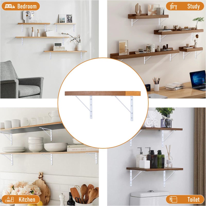 HOME MASTER HARDWARE 10 x 8 inch Metal Shelf Brackets, 90Â° Triangle L-Bracket, Wall Mount Supports for Floating Shelves w/ Screws, White 10-Pack - Image 5